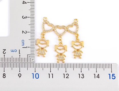 Nidin Exquisite Gold Plated Mom Daughter Necklace Girl Boy Pendant Chain Choker Cubic Zirconia Jewelry Mother's Day Gift