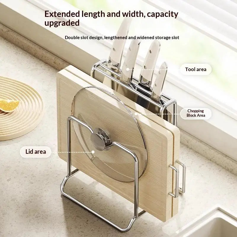♥Stainless Steel Kitchen Organizer Stand - Knife & Cutting Board Holder, Rounded Corner Countertop Storage Rack