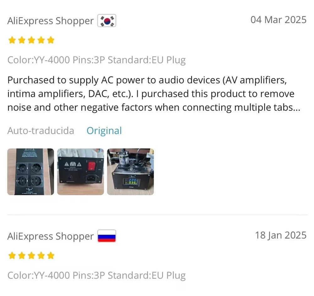 YYAUDIO HiFi Audio Noise AC Power Filter Power Conditioner Power Purifier Surge Protection with EU Outlets Power Strip