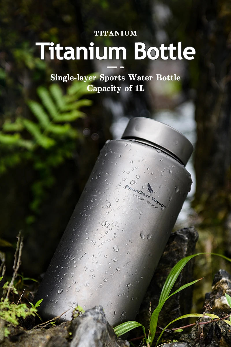 Boundless Voyage Sports Bottle 1000ml, Titanium Water Bottle Wide Mouth, Camping Hiking Cycling Drinkware, Tea Coffee Canteen