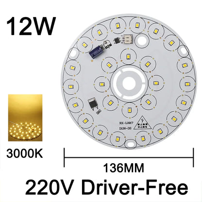 220V Driver-Free Light Panel LED Light Chip DIY Round Nordic Light Source Accessories Replacement Household Chandelier Bulb Patc
