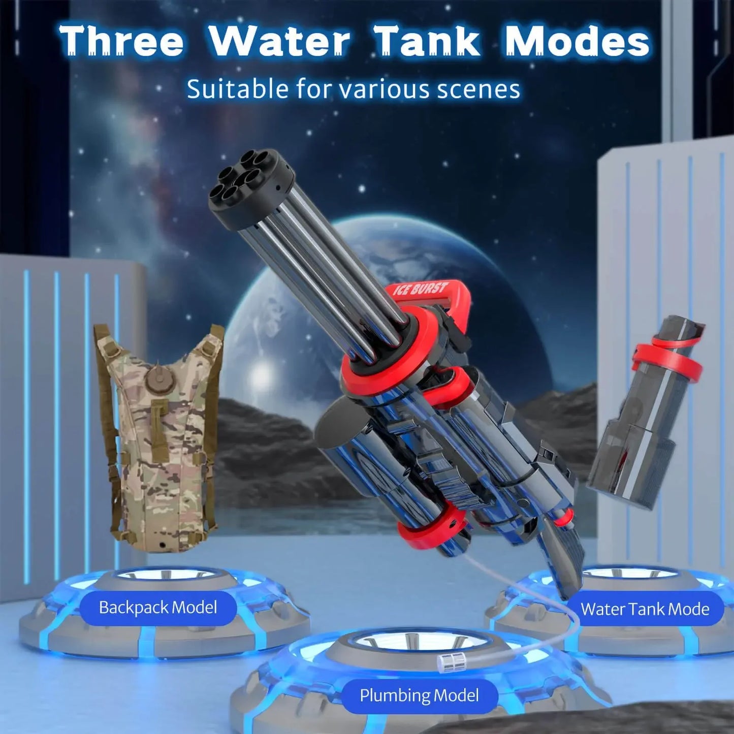 Large Backpack 3L Electric Water Gun Gatling Cool Lighting Toys,2024 New Summer Outdoor Shooting Super Water Gun Toy Gifts