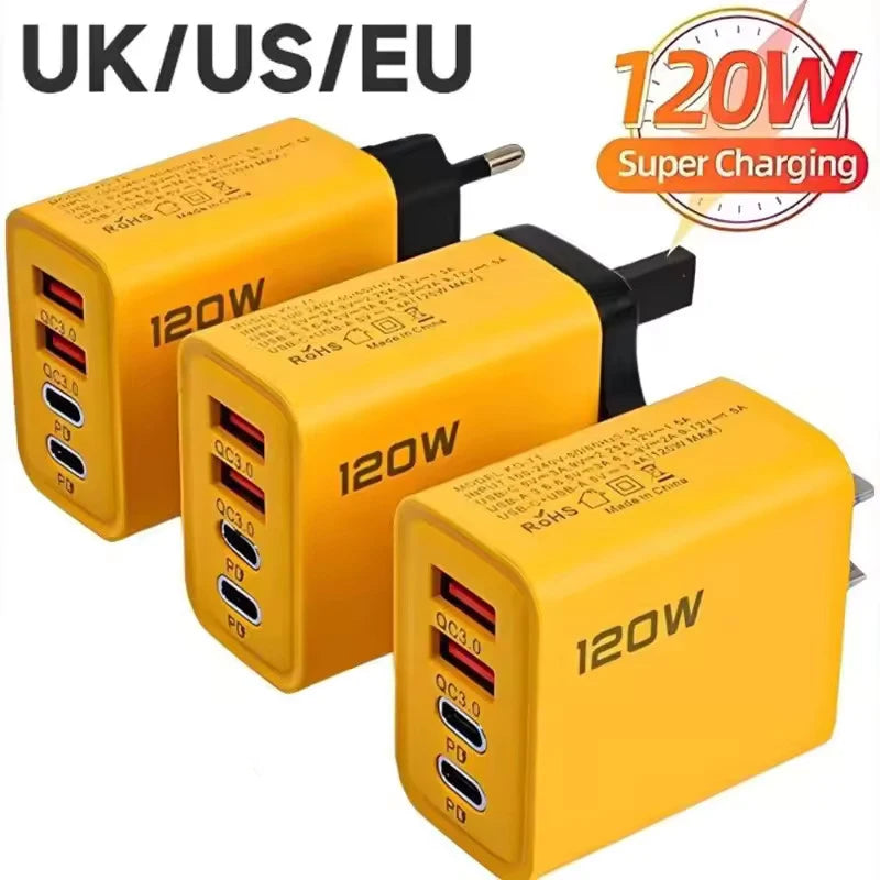 High Speed Charger 120W 4 Ports USB C Desktop Charger Fast PD Charging Station Universal Power Adapter For iPhone Samsung Tablet