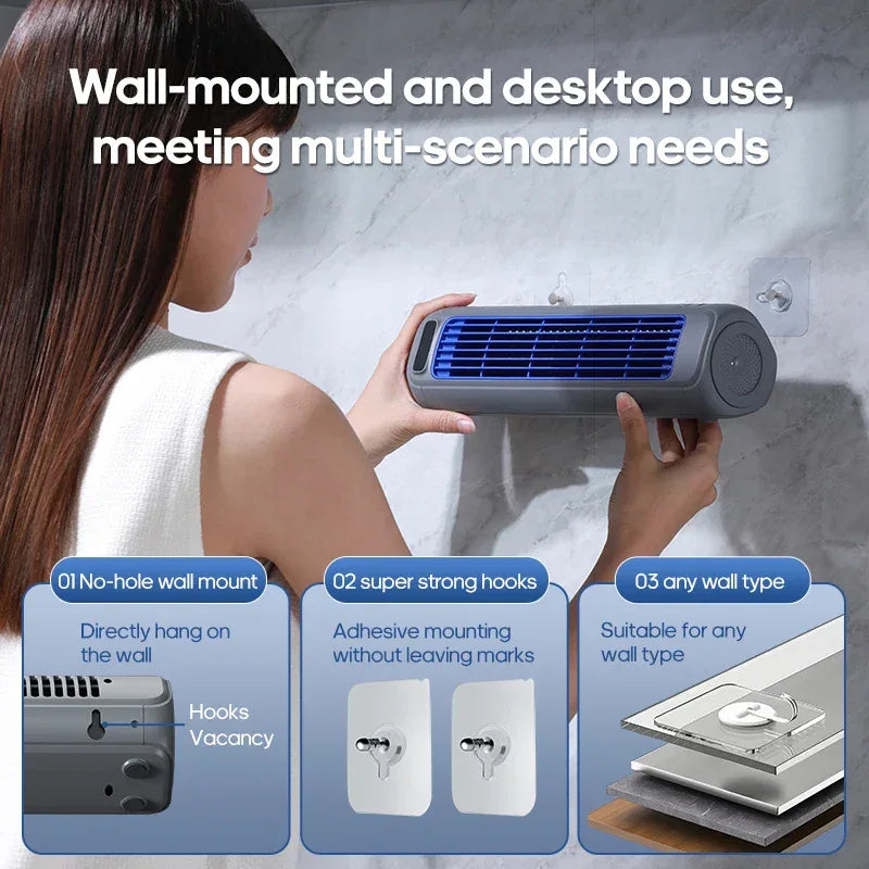 KINSCOTER Desktop Air Conditioner Fan No Drilling 3 Speeds Cooling Rechargeable Wall Mount Fan Silent for Home Kitchen Bathroom