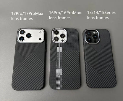 Carbon Fiber Texture Magnetic Armor Case For iphone 17 17Pro Max 16 Pro 15 14 13 Ultrathin Alloy Lens Wireless Charge Hard Cover