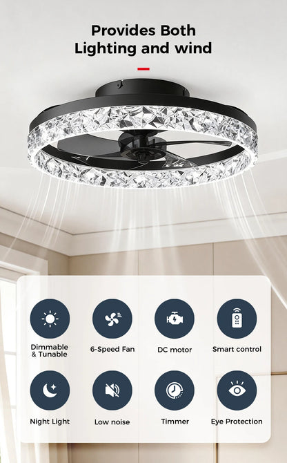 Modern Ceiling Fans Infinitely Dimmable Household Black White Ceiling Lamp With Remote Control Bedroom Living Room LED Fixtures