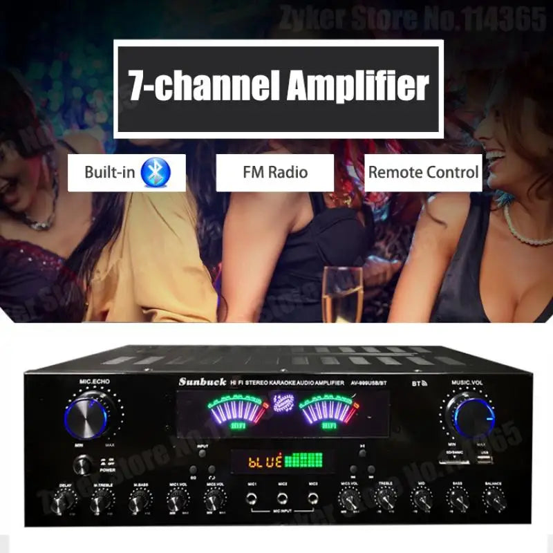 AV-555BT/999BT Max 4000W Bluetooth Sound Amplifiers Dual Dynamic Screen HiFi Digital Stereo Amplify For Home Car Theatre Karaoke