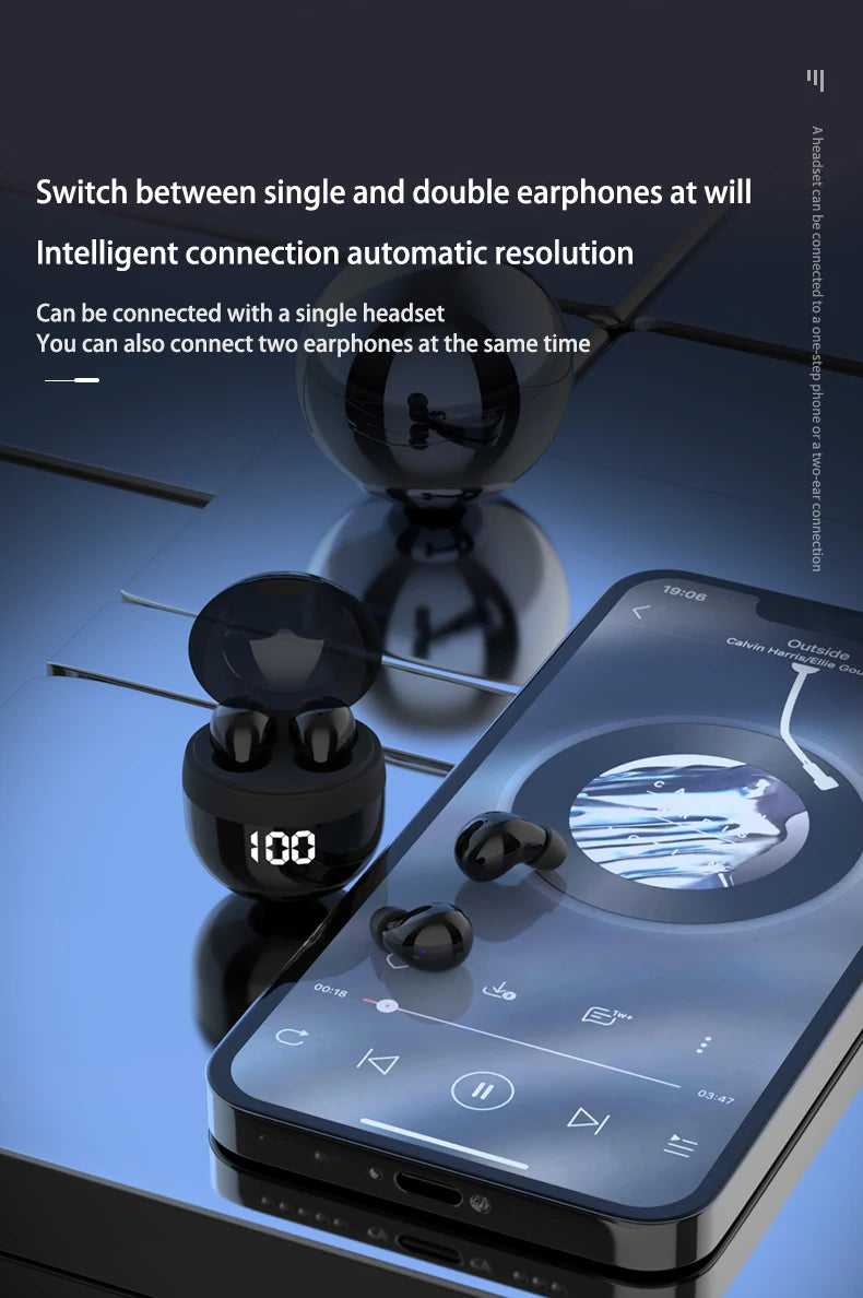 Écouteurs intra-auriculaires invisibles TWS Mini sans fil Bluetooth 5.3 avec microphone et réduction de bruit pour téléphone