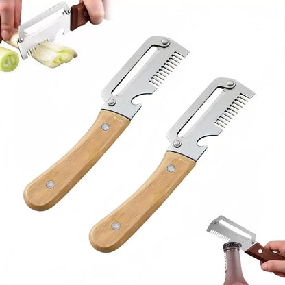 3-in-1 Vegetable Peeler with Wooden Handle and Bottle Opener, Multi-Functional Vegetable Peeler for Kitchen, Gadgets Tool
