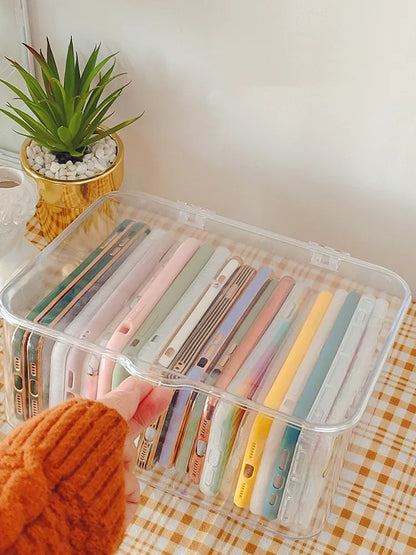 Ins Transparent Phone Case Organizer Storage Box with Cover Home Desktop Acrylic Sundries Storage Basket Phone Case Holder