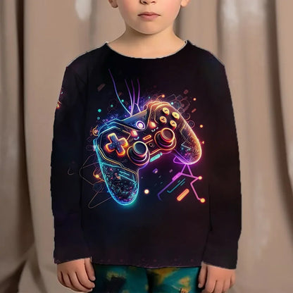 Top Clothes For Children Clothing Autumn Games Console Black T-Shirt Kids Tees Long Sleeve Tshirt From 10 To 12 Years Old Boys