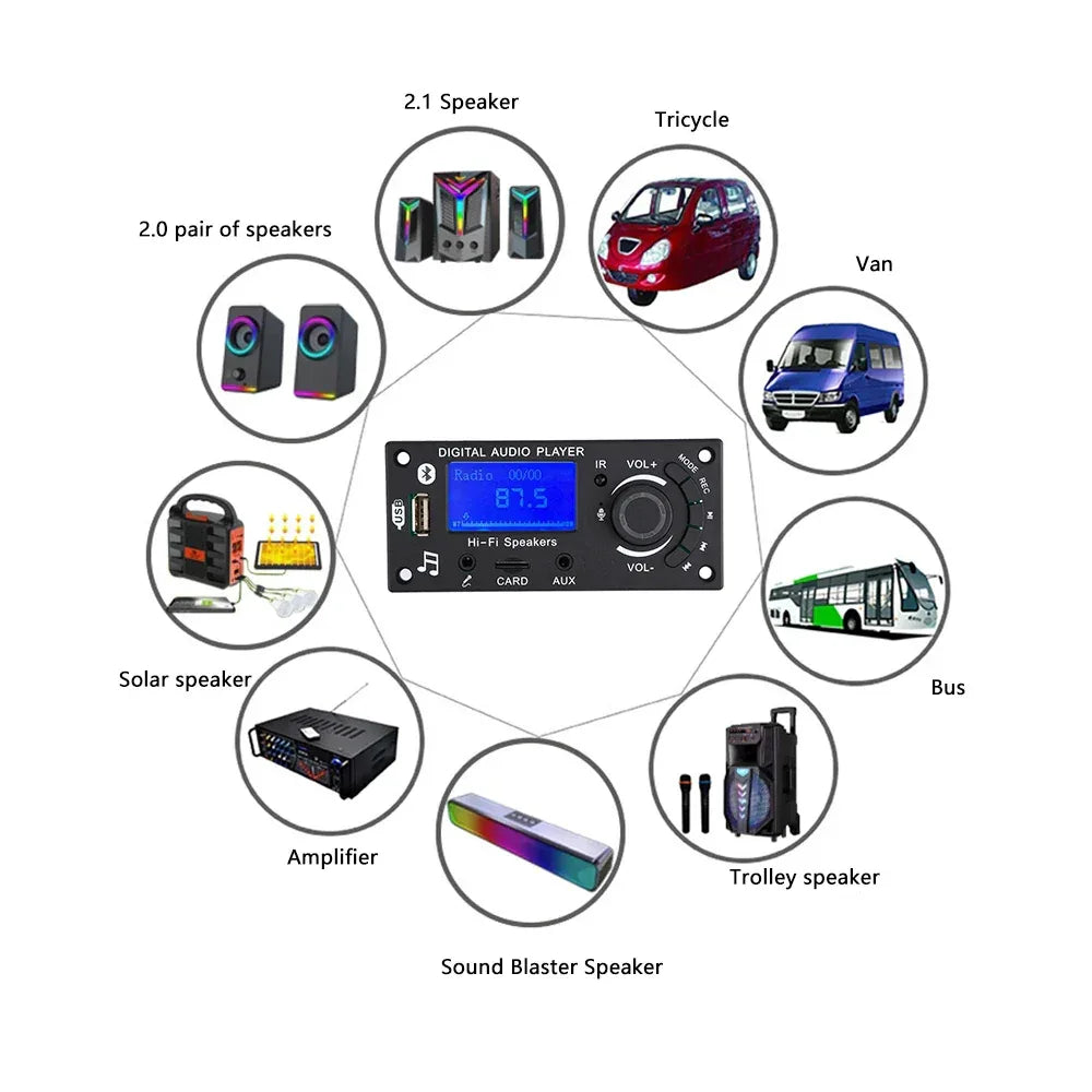 Wireless Audio Decoder Module mp3 Bluetooth 5.0 Car Audio Board FM APE FLAC WMA WAV Decoder with Remote Control TF Card USB Port