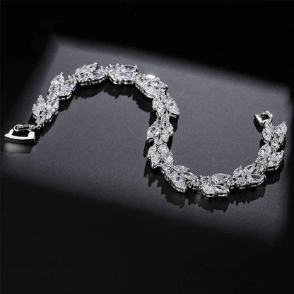 ZAKOL Luxury AAA Cubic Zirconia Wedding Bracelets for Women High Quality White Gold Color Leaf Charm Bracelet Bangles