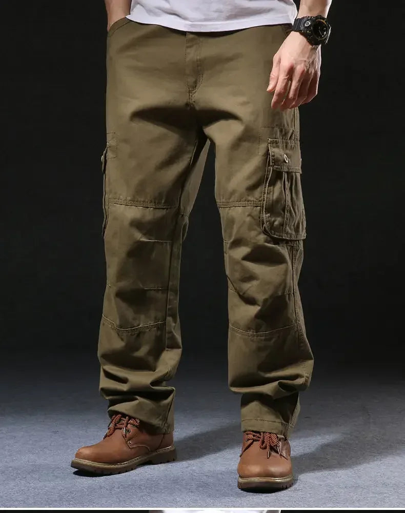 Cross-Border Men's Cargo Pants Spring Autumn Loose-Fit Pure Cotton Multi-Pocket Plus Size Straight-Leg Casual Pants