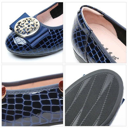 Spring and Autumn Boat Shoes Genuine Leather Soft Sole Mid-Heel Shoes Bow Heels Ladies Women Womens Round Toe Slip-on Women's 42
