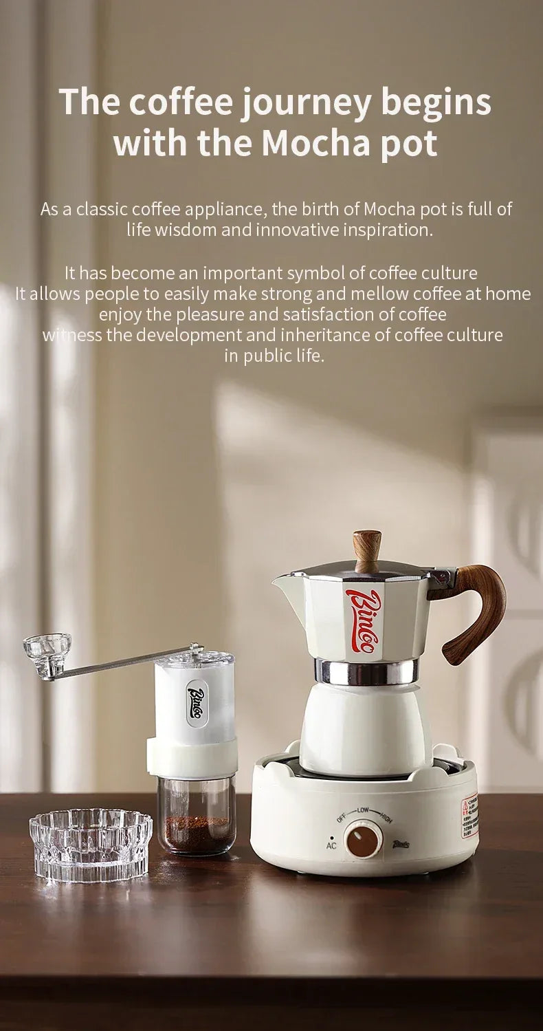 Bincoo Moka Pot and Electric Stove Combo Espresso Maker Compact Design for Small Spaces for Rich Italian Style Coffee Brewing