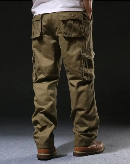 Cross-Border Men's Cargo Pants Spring Autumn Loose-Fit Pure Cotton Multi-Pocket Plus Size Straight-Leg Casual Pants
