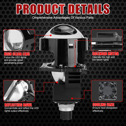 3.0 Inch Bi LED Projector Hella Lenses H4 H7 9005 9006 Car Headlight Bulbs Retrofit Kits Angel Eyes Halo Lights WHITE DRL 120W