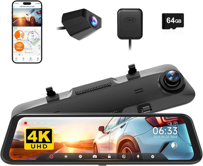 WOLFBOX G850 Front and Rear 4K 5.8Ghz WIFI Voice Control Dash Cam Car Camera WDR 1080P Dash Camera GPS Night Vision 24H Parking