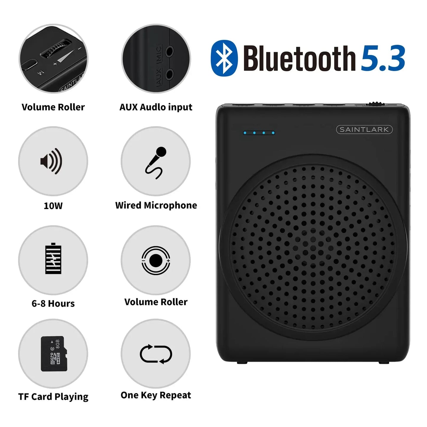 Bluetooth Voice Amplifier SAINTLARK S22 Portable For Teaching Lecture Tour Guide Promotion U-Disk Megaphone Microphone Speaker