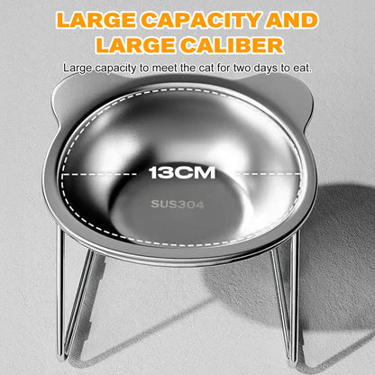 Stainless Steel Pet Bowl Slanted Anti Cervical Spondylosis for Cats and Dogs Dual Use Feeder