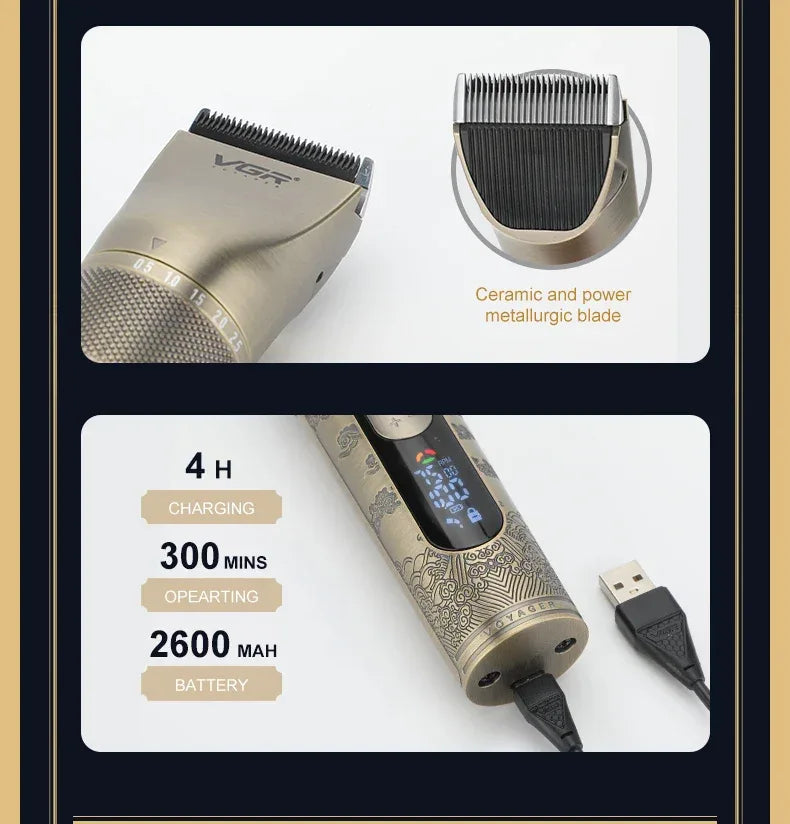 VGR intelligent digital hair clipper metal retro machine height endurance hair trimmer hair salon home carving push shear V-659