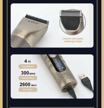 VGR intelligent digital hair clipper metal retro machine height endurance hair trimmer hair salon home carving push shear V-659