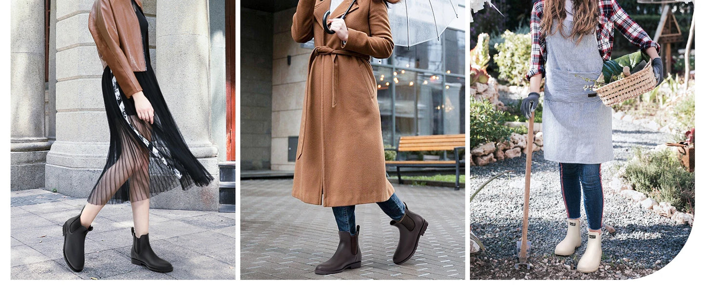 Evshine Fashion Short Rain Shoes For Women New Lady Chelsea Boots Outdoor Anti-slip Waterproof Rain Boots Sodt Rubber Ankle Boot
