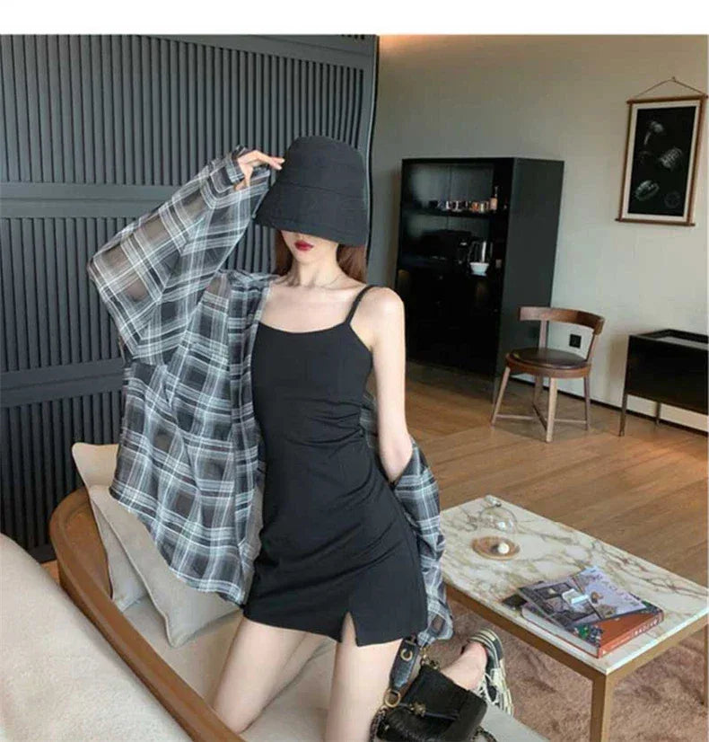 2024 Summer Autumn New Women's Shirt Thin Casual Street Style Shirt Outer Top Checkered Shirt Cardigan Coat for Women