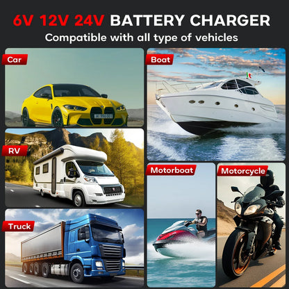 HTRC 40A Car Battery Charger 6V 12V 24V Charger for Lithium LiFePO4 Lead-acid AGM GEL Battery 9-stage Car Motorcycle Charger