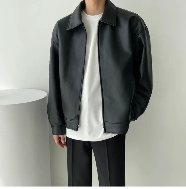 Autumn Black Leather Jacket Men Fashion Oversized Leather Jackets Mens Streetwear Korean Loose Hip-hop Bomber Jacket Men Coat