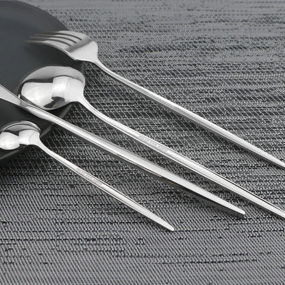 24Pcs Stainless Steel Cutlery Set Black Handle Golden Dinnerware Knife Fork Spoon Kitchen Tableware Gift Set