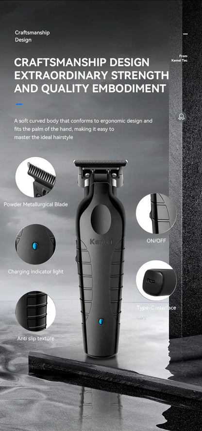 Kemei Men's Cordless Hair Clipper USB Rechargeable Zero Gap Trimmer Electric Hair Clipper Original Blade Accessories KM-2299