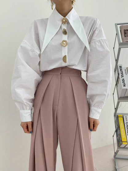 2025 Autumn Long Sleeve Women Shirt Fashion Spring Lanter Sleeve Blouses Office Lady Elegant Tops Casual Loose Clothing