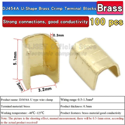 100Pcs DJ454 Wire 0.5-6.0mm² U-shape copper wire crimp terminals Cold pressed connectors Cable lugs for wire splice terminals DJ