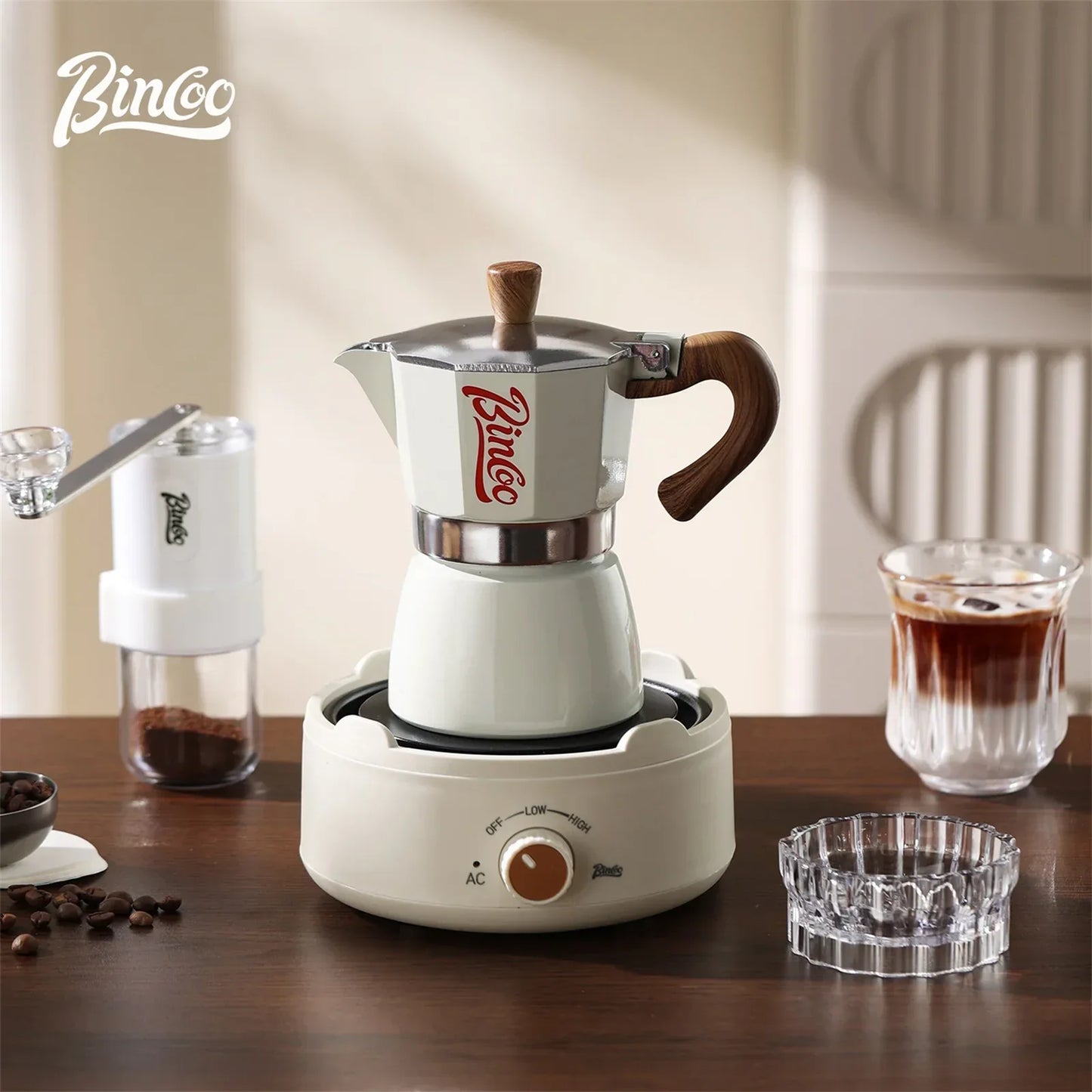 Bincoo Moka Pot and Electric Stove Combo Espresso Maker Compact Design for Small Spaces for Rich Italian Style Coffee Brewing