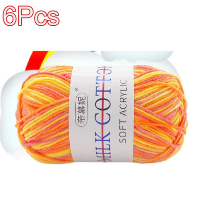 6Pcs Dyed Milk Sweet Soft Cotton Crochet Wool Yarn Thick Yarn Fiber Hand Knitting Wool Crochet Yarn Threads for DIY Sweater