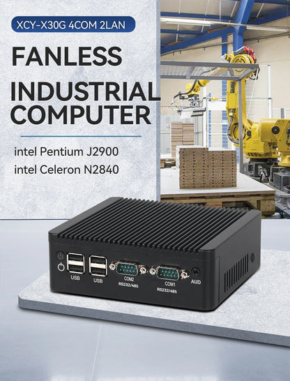 Fanless Industrial Mini PC Pentium J2900 4x Serial Ports RS232 RS485 2x Gigabit Ethernet Mini PCIe WiFi 4G LTE SIM Windows Linux