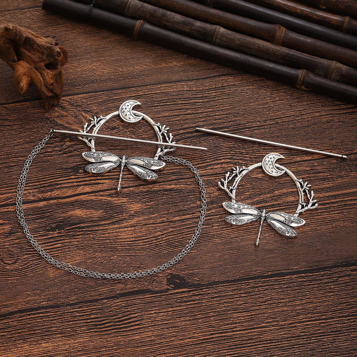 Viking Retro Dragonfly Moon Hairpin Branch Hairpin Women's Fashion Trend Versatile Hair Accessories Scandinavian Norwegian Style Accessories Party Accessories Valentine's Day Mother's Day Holiday Gift