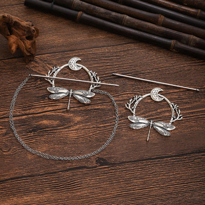 Viking Retro Dragonfly Moon Hairpin Branch Hairpin Women's Fashion Trend Versatile Hair Accessories Scandinavian Norwegian Style Accessories Party Accessories Valentine's Day Mother's Day Holiday Gift