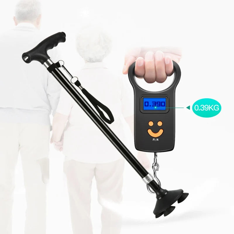 1pc Old People Crutch 60-94cm Telescoping Aluminum Alloy Rod Walking Stick T-handle with Lamp