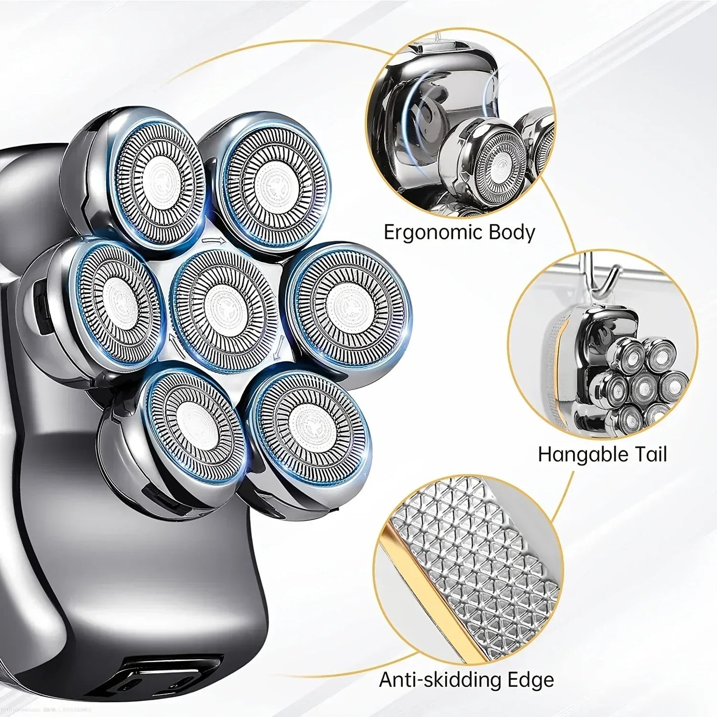 Men's Electric Head Shaver Razor Rechargeable Cordless Hair Shaving Razors for Bald Man 6 in 1 Waterproof Wet Dry Beard Trimmer