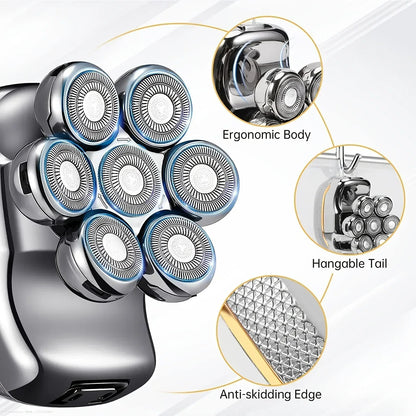 Men's Electric Head Shaver Razor Rechargeable Cordless Hair Shaving Razors for Bald Man 6 in 1 Waterproof Wet Dry Beard Trimmer