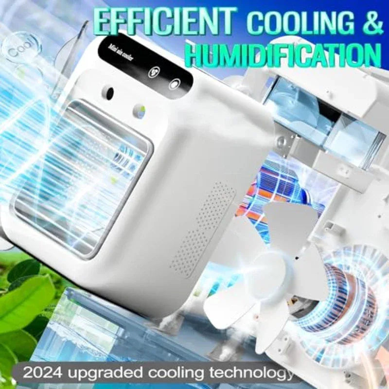 Mini Air Cooler Fan Portable Desktop Cooling Fan with Spray Humidification 2 Wind Speeds Rechargeable for Home Office Cooling