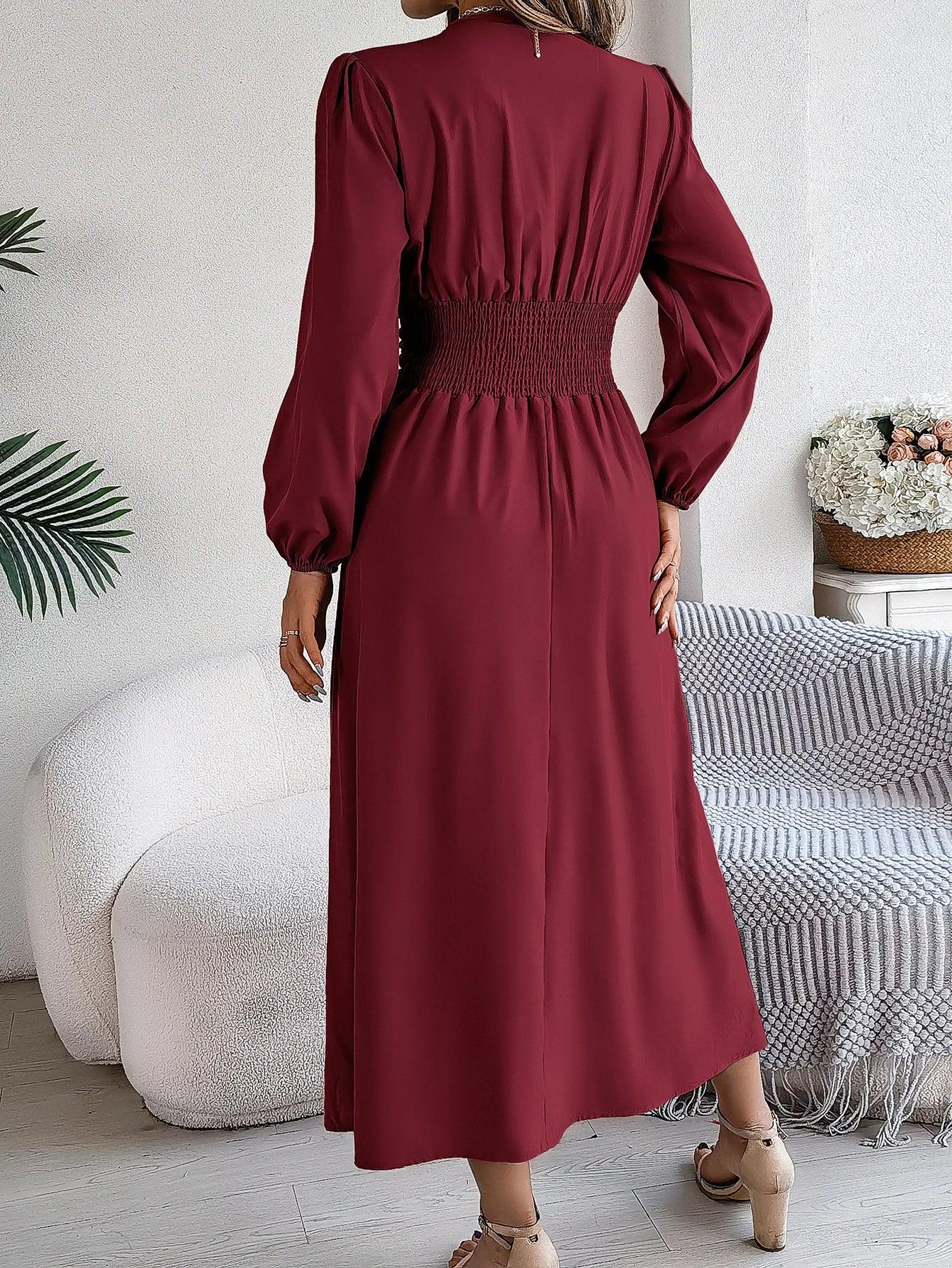 Spring Summer Vacation High Split V-Neck Long Sleeve Dresses for Women Bridesmaid Dress