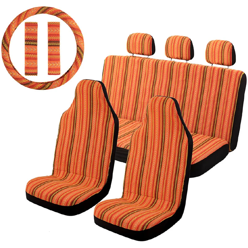 AUTO PLUS Striped Car Seat Covers Full Set with Seat Belt Pads Steering Wheel Cover Universal Washable Seat Covers for Cars by PDG ibma