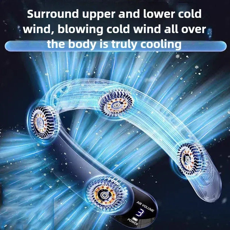 Portable Neck Fan 3-speed 4000mAh USB Charging Fast Cooling Multifunctional Digital Display Air Conditioner Outdoor Neck Fan