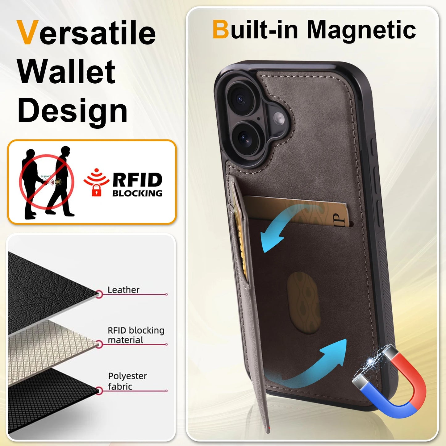 Business Flip Leather Case for iPhone 16 17 Air 16E 15 14 13 12 11 Pro Max Plus Mini Built-in Magnetic Wallet Card Phone Cover