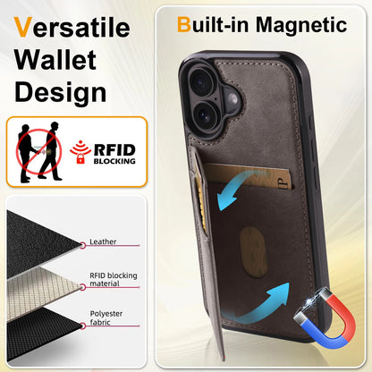 Business Flip Leather Case for iPhone 16 17 Air 16E 15 14 13 12 11 Pro Max Plus Mini Built-in Magnetic Wallet Card Phone Cover