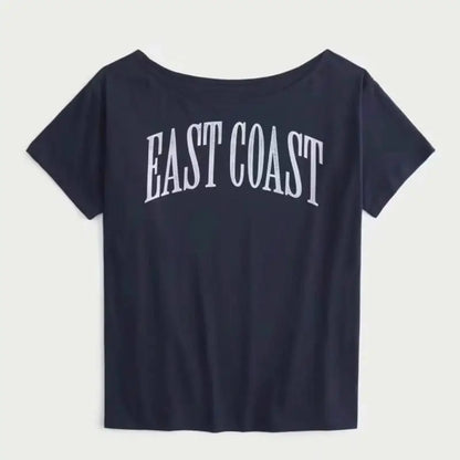 Yedinas Loose Off Shoulder Letter Graphic T Shirts Woman Clothing Short Sleeve American Retro Summer Tops Korean Style Y2k Tees
